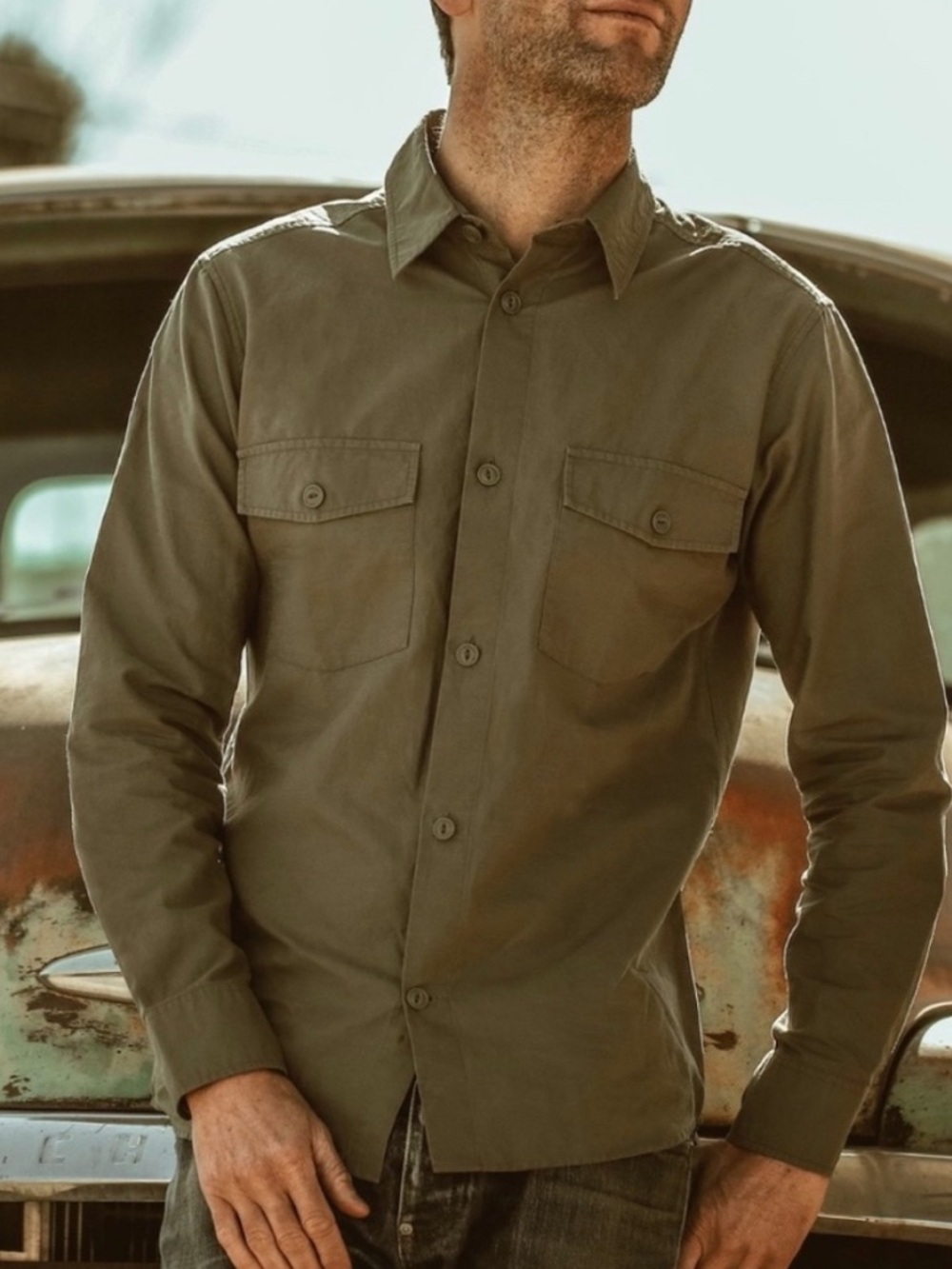 Taylor Stitch The Point Shirt in Army Hemp 38 medium